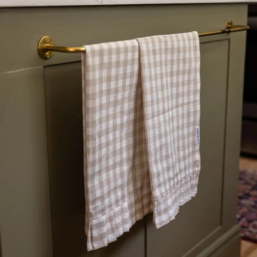 Dish Towel Ruffle Beige Gingham