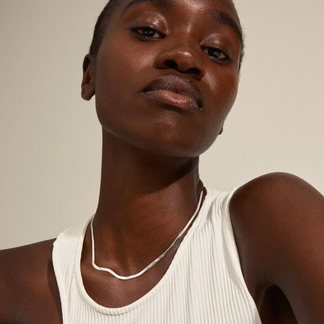 Joanna Recycled Flat Snake Chain Necklace Silver - Image 2