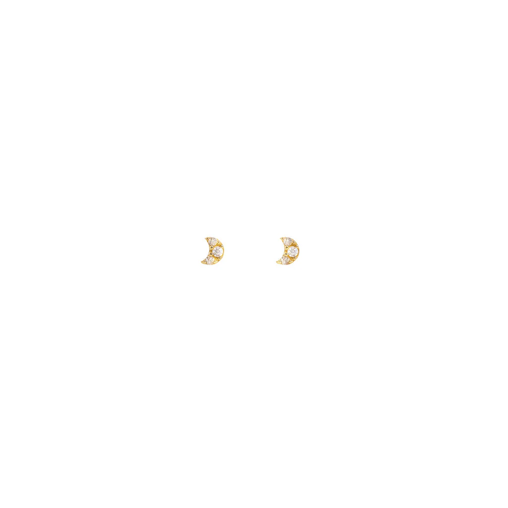 Mini Moon Studs - 10K Gold CZ